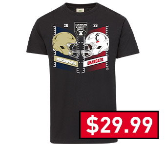 Cincinnati Bearcats 2025 Liberty Bowl Head to Head Short Sleeve T Shirt - Black