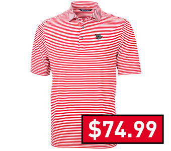 Mens Cincinnati Bearcats Red Cutter and Buck Vault Virtue Eco Pique Stripe Short Sleeve Polo Shirt | $74.99