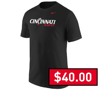 Cincinnati Bearcats Black Nike Wordmark Short Sleeve T Shirt | $40.00