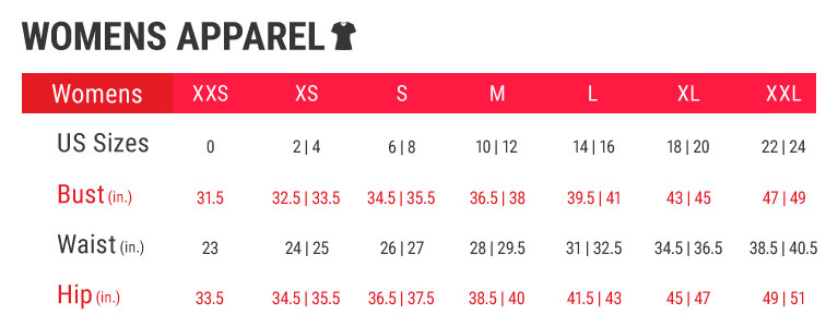 Womens Apparel Size Charts